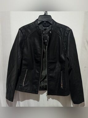 BACCINI - Women’s Faux Leather Black Biker Jacket - Size L
